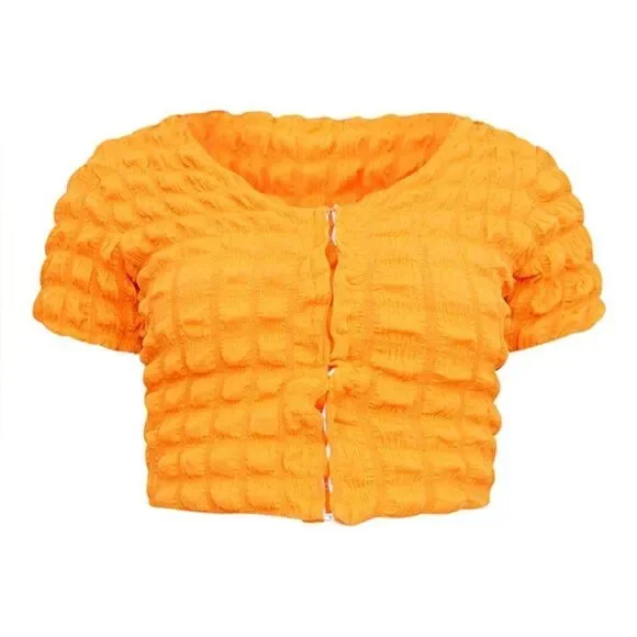 PLT Women's Orange Popcorn Hook & Eye Blouse Size 6 - Picture 5 of 9